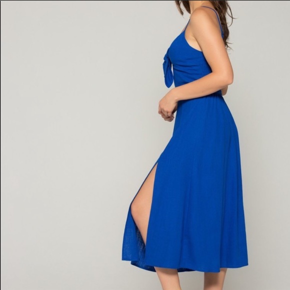 | band of gypsies • malibu linen front-tie midi dress • small | - Picture 2 of 3